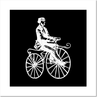 White Retro High Wheel Cyclist Posters and Art